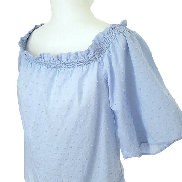 H&M Top Womens 4 Blue Swiss Dot Peasant Blouse Boho Cottagecore Kawaii Cute Twee - Picture 3 of 13